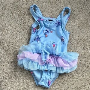 Cat & Jack Light Blue Floral Tutu One-Piece Swimsuit
